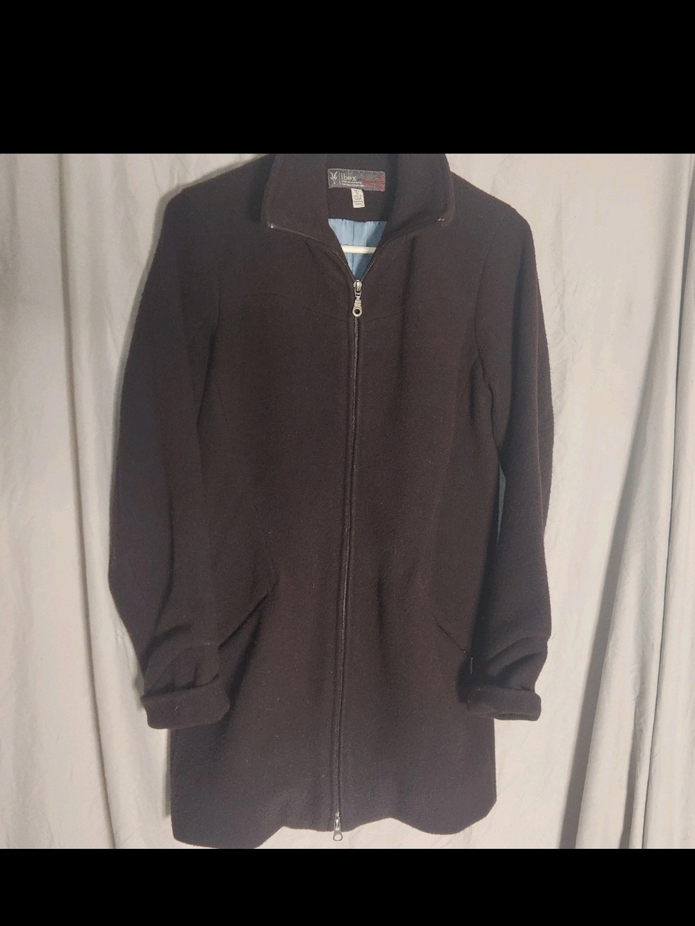 Ibex Women's Merino Wool Coat Brown Full Zip Silk Lined Made in USA Size S